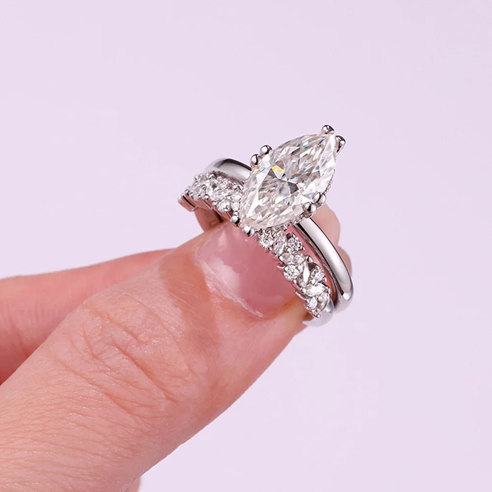 3ct Marquise D Color Moissanite Rings Set for Women Wedding Bridal 100% S925 Sterling Silver Eternity Rings Plated 18K