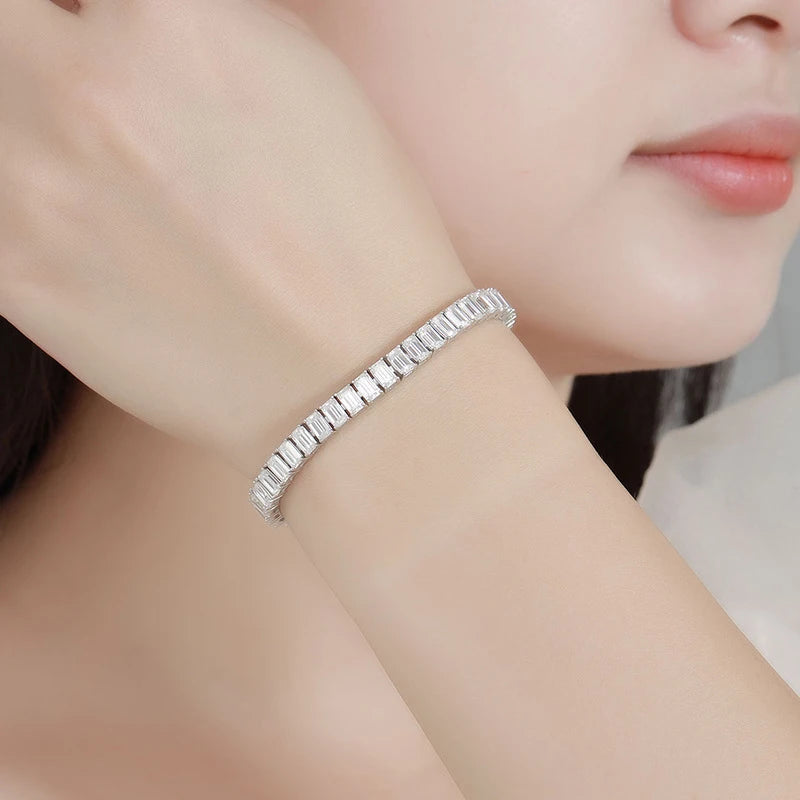 Emerald Cut Moissanite Tennis Bracelets for Woman Man 925 Sterling Silver Lab Diamond Hand Bracelet Women's Men Bracelets