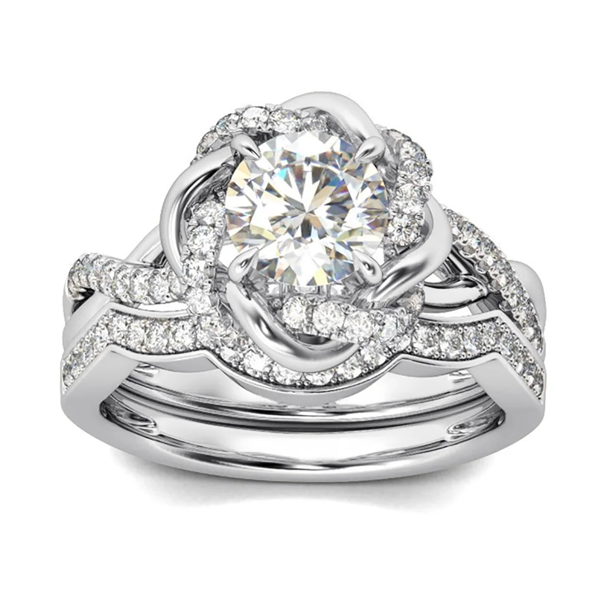 Moissanite Diamond Rings Set With Certificate 100% Sterling Silver 925 Luxury 2PCS