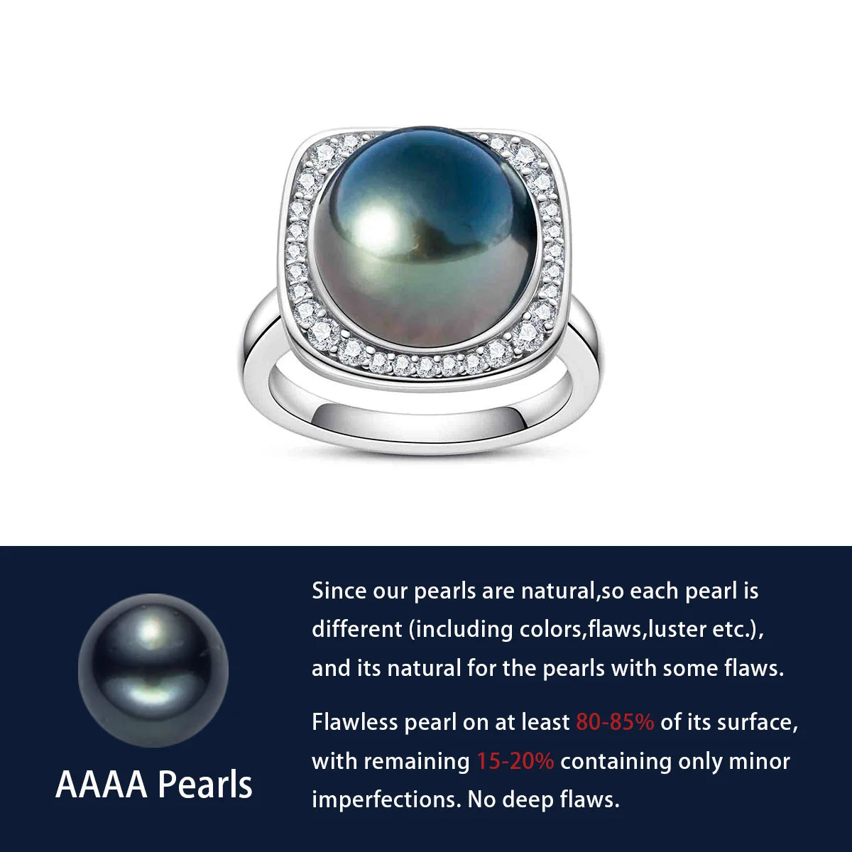 12-13mm Natural Tahitian Black Pearl Moissanite Diamond Engagement rings