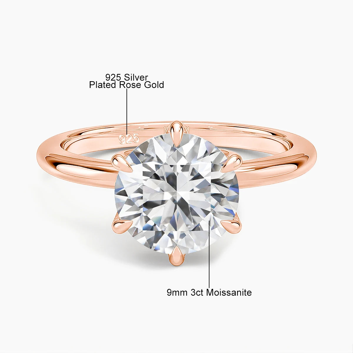 Gold Moissanite Ring Engagement Jewelry Promise Wedding Certified 14k