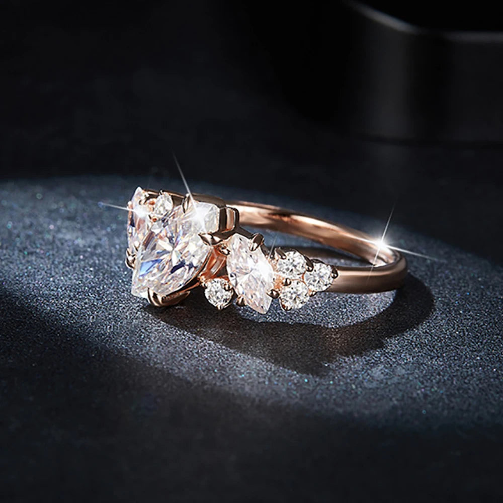 Moissanite Rings for Women Gift 100% S925 Sterling Silver Plated 18K 1.78ct Marquise Cut D Color