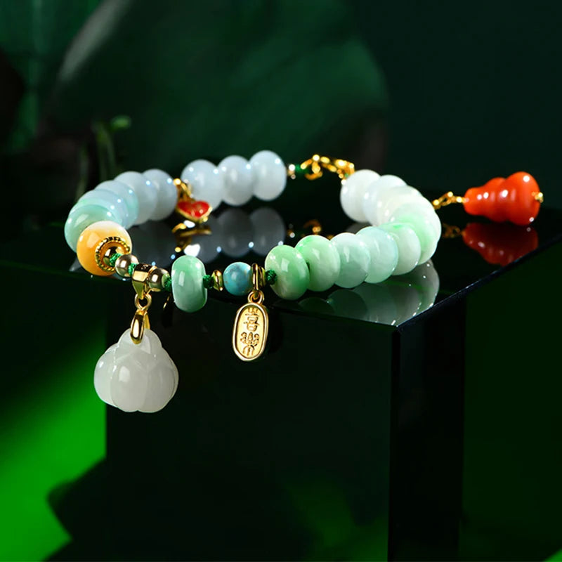 Hotan Jade Pendant Gourd Bracelet Green Agate Beads