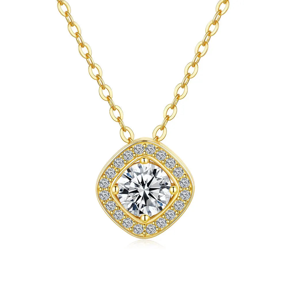 14K Gold Plated PT950 Square Pendant Necklace Classic Design Platinum Women's Jewelry