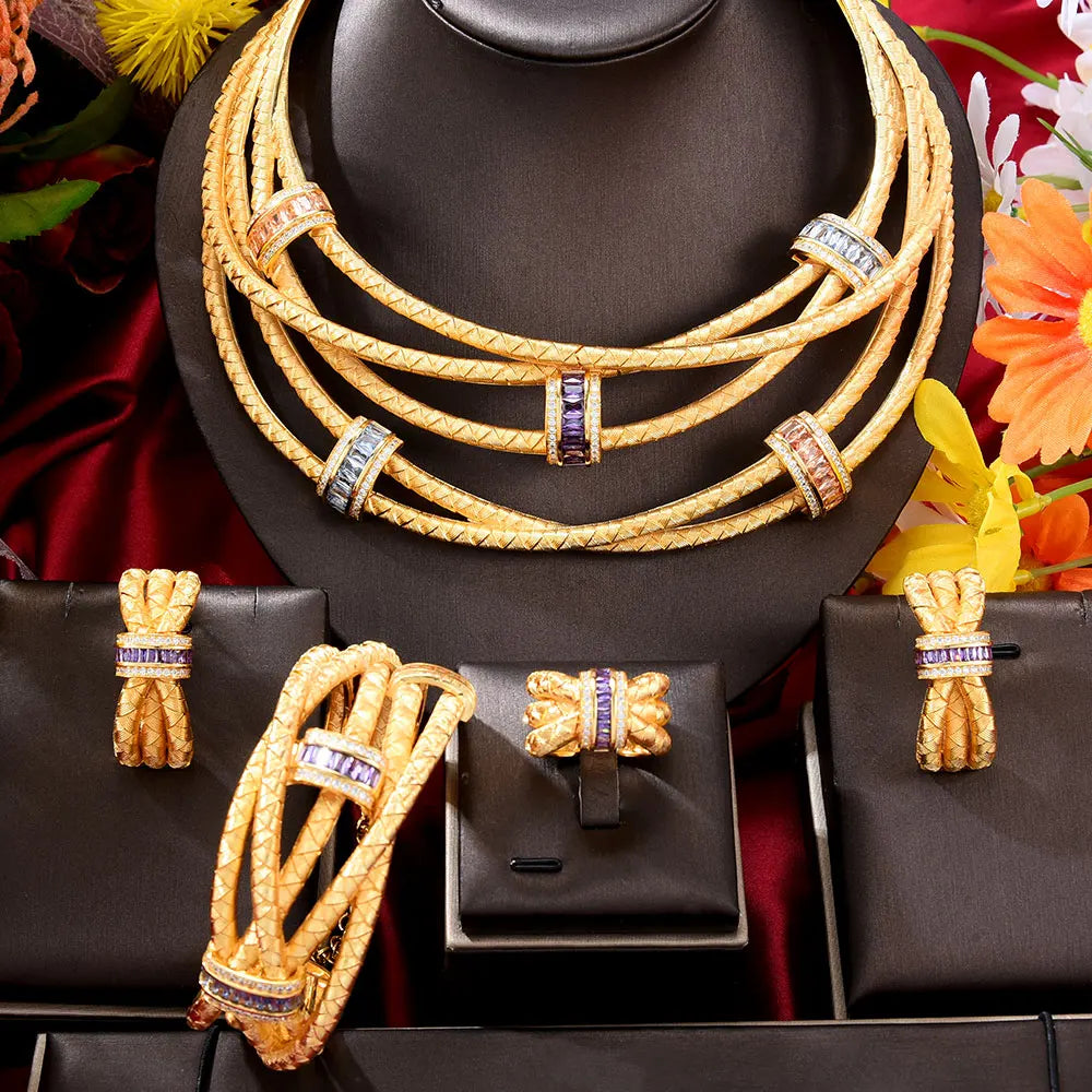 Exquisite Multicolor Crossover Statement Jewelry Sets for Brides