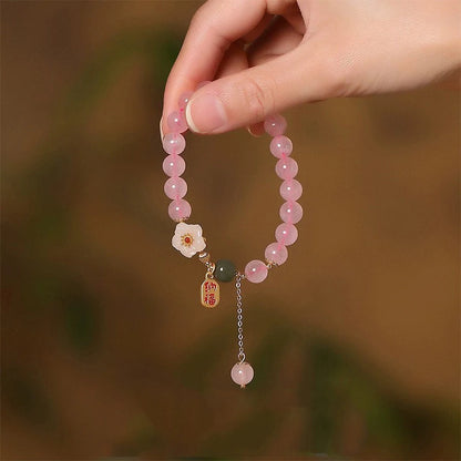 Pink Crystal Hotan Jade Beaded Bracelet