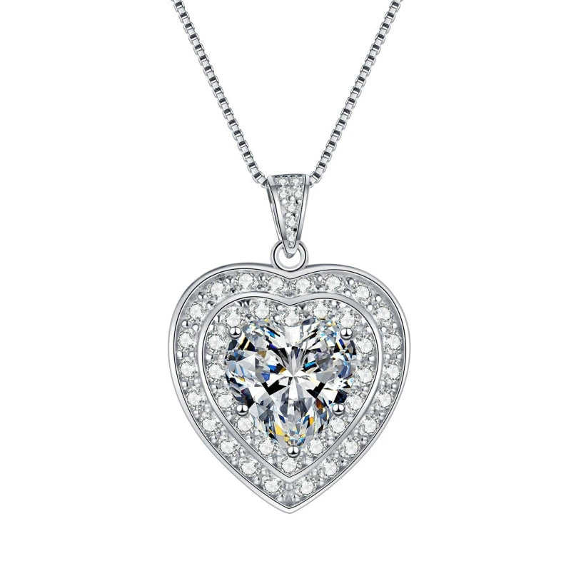 Women Engagement 18K White Gold Wedding Jewelry 4CT Moissanite Diamond Girl Birthday Gift PT950 Platinum Heart Shaped Necklaces