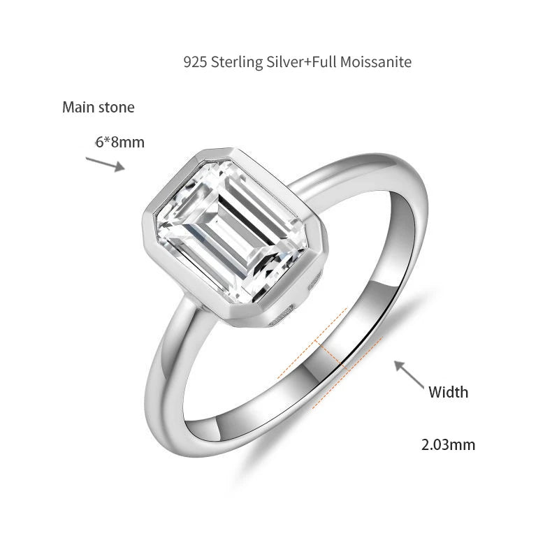 Moissanite Set Baguette 925 Sterling Silver Ring Women Engagement Emerald Cut 2ct  Jewelry