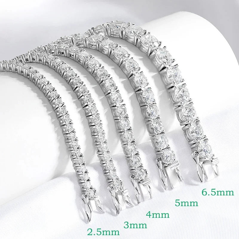 Real Moissanite Tennis Bracelet 2-6.5mm for Women Christmas Gift Platinum Plated 100% 925 Sterling Silver Wedding Jewelry