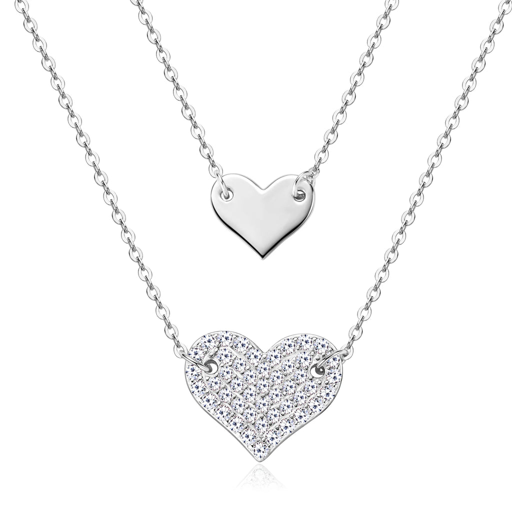 Full Moissanite Heart Pendant Necklace Original 925 Sterling Sliver Double Layered Clavicle Chain For Women Plated 18k Jewellry