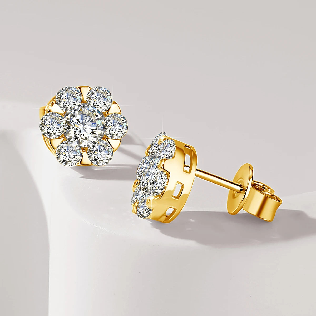 Yellow Gold Flower Moissanite Earrings Trending Jewelry