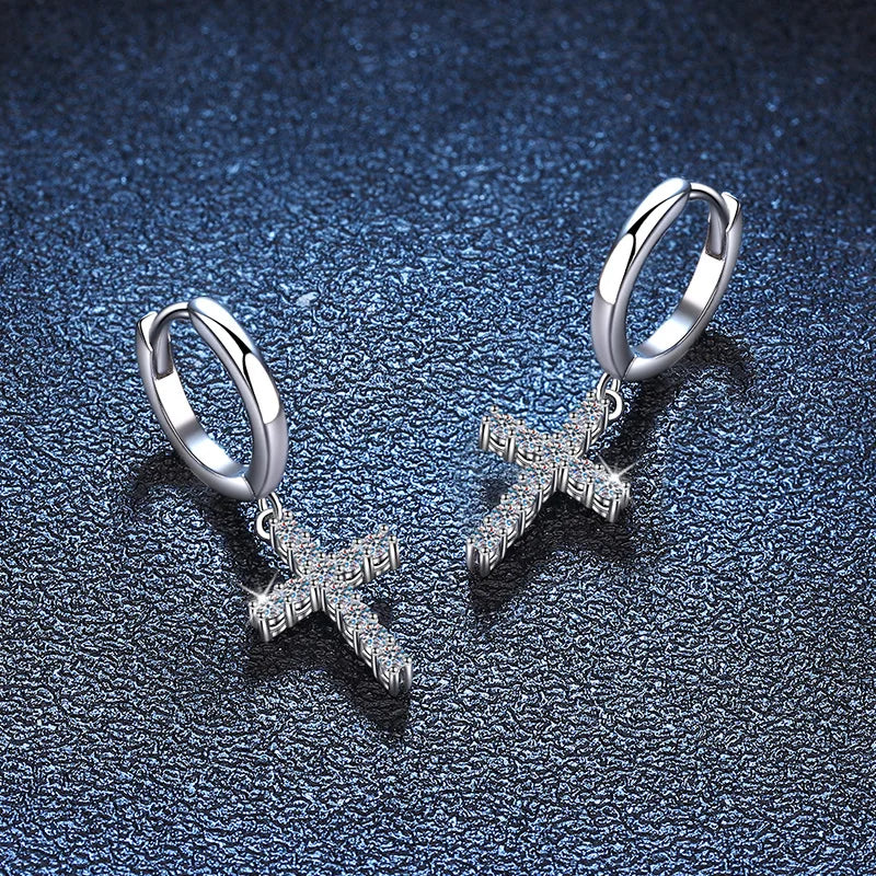 0.18ct Moissanite Cross Hoop Earrings