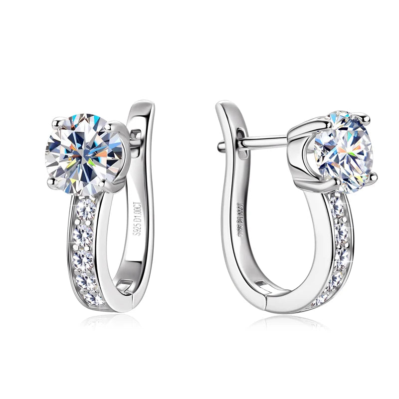 925 Sterling Silver Classic U Shape Hoop Earrings Sparkling Round Moissanite