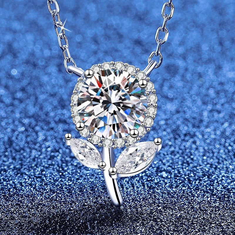 PT950 Sakura Cherry Necklace Japanese-inspired Moissanite Pendant Hypoallergenic Platinum Jewelry