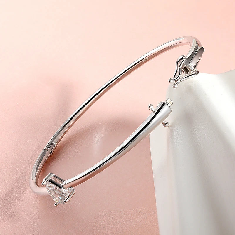 Certified Moissanite Bangles 1CT Pear Cut for Women 100% S925 Solid Silver Lab Diamond Bracelets Birthday Gift Jewelry