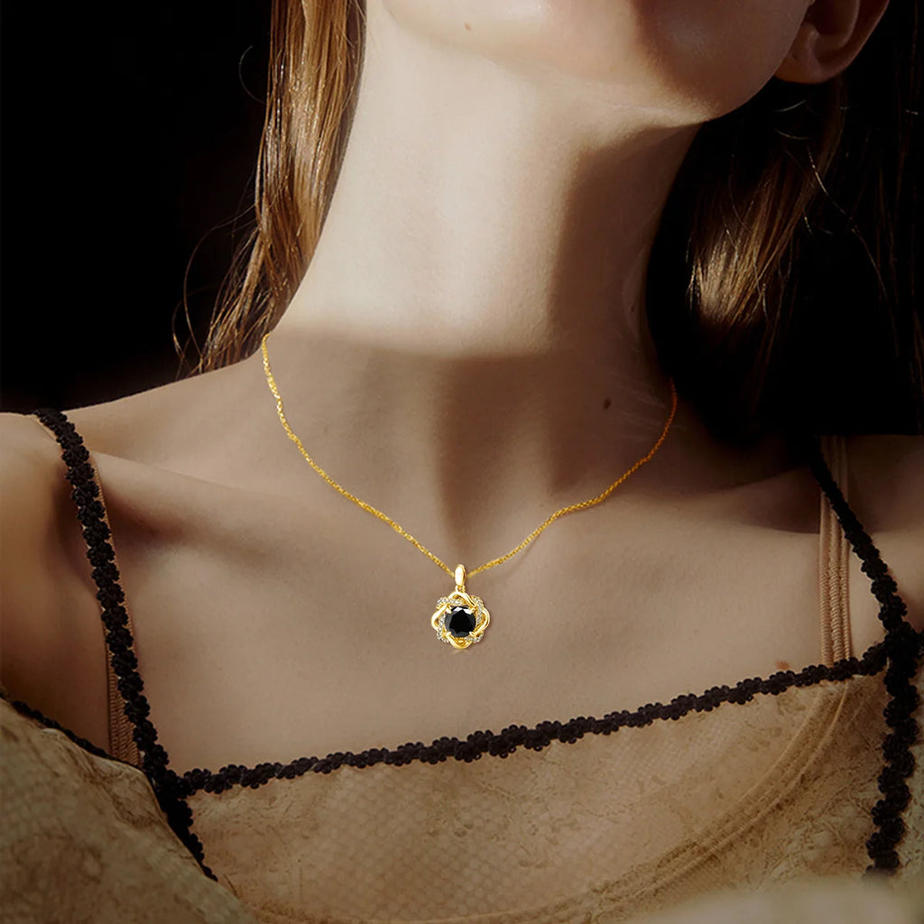 3ct 9mm Black Moissanite Necklace For Women Solid Silver 925