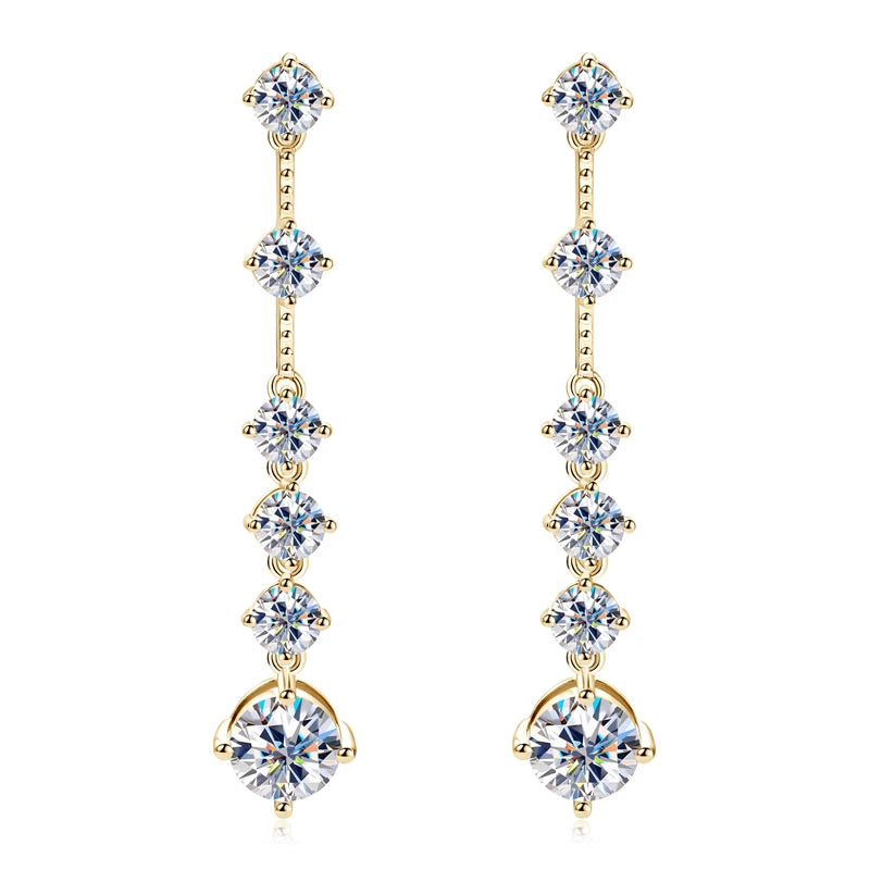 925 Sterling Silver Long Tassel Earrings Sparkling Moissanite Drop Earring