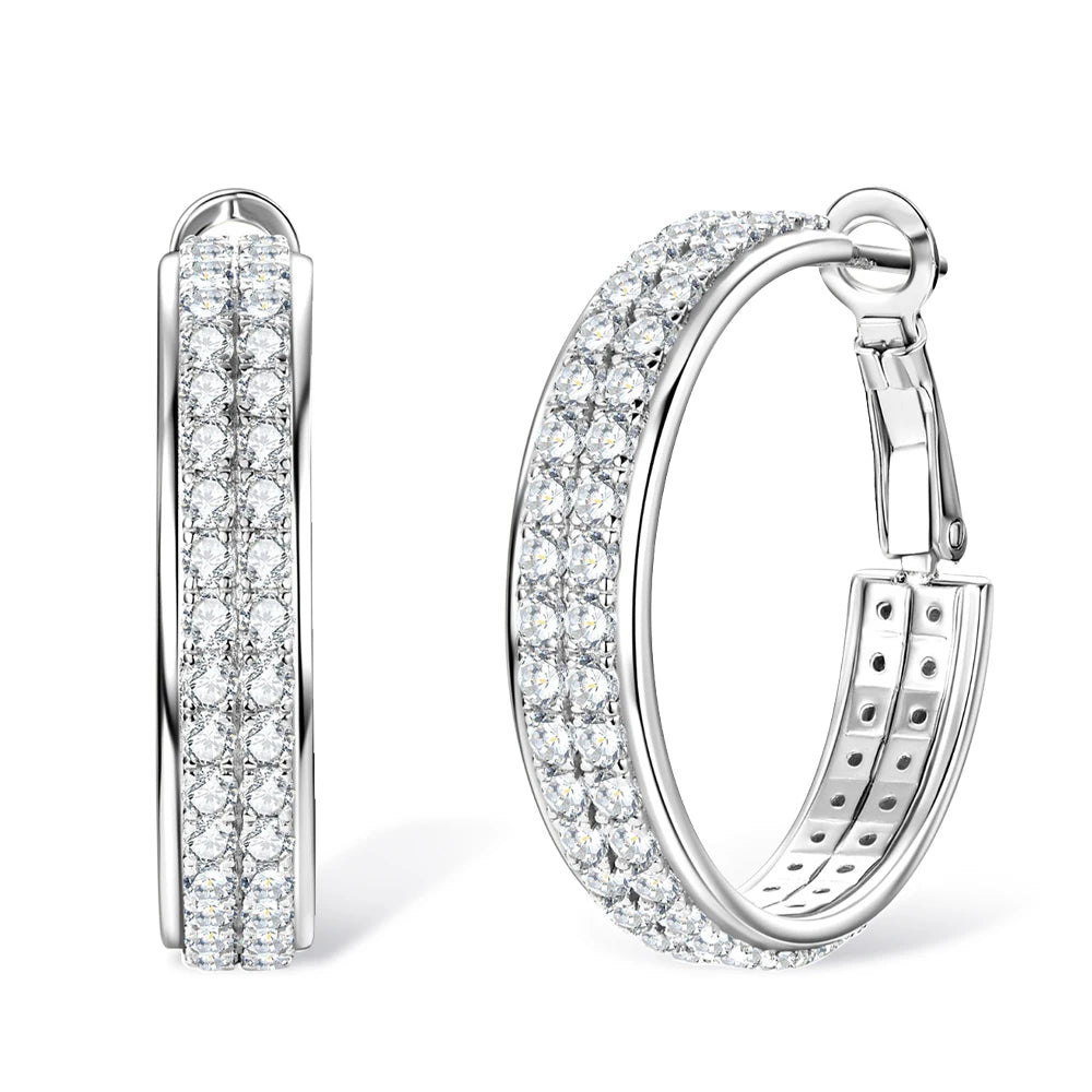 Hoop Earrings for Women Sparkling Brilliant Cut S925 Sterling Silver Plated 18k Wedding Jewelry 1.9mm All Moissanite