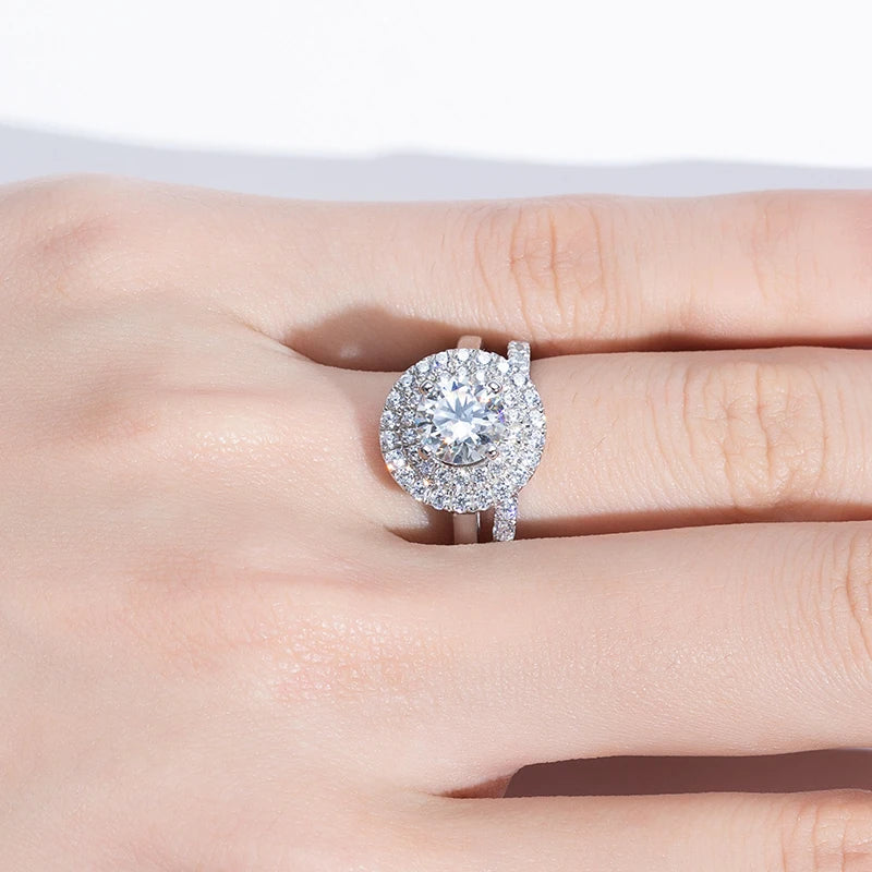 Moissanite Ring Sets Engagement For Women Female Classic Vintage 925 Silver Jewelry 1.2 CT