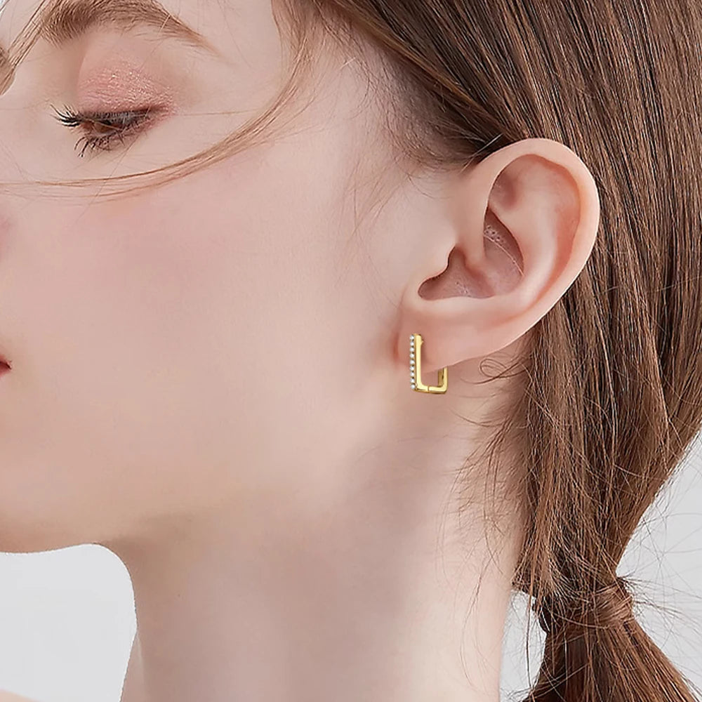 Moissanite Diamond Hoop Earrings for Women 100% 925 Sterling Silver 1.5mm Square Earring Sparkling Jewelry Gifts 18K Gold Plated