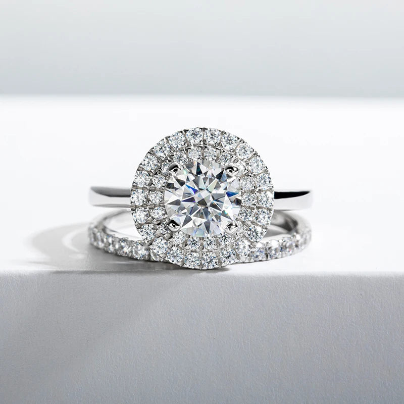 Moissanite Ring Sets Engagement For Women Female Classic Vintage 925 Silver Jewelry 1.2 CT