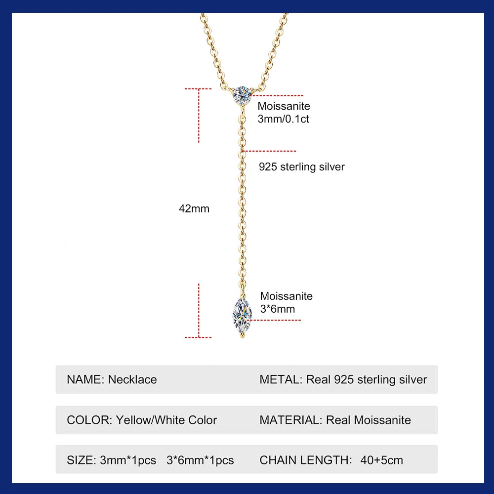 Marquise Cut Moissanite Necklaces Long Tassel Clavicle Chains Necklace for Women 925 Sterling Silver Jewelry Collares