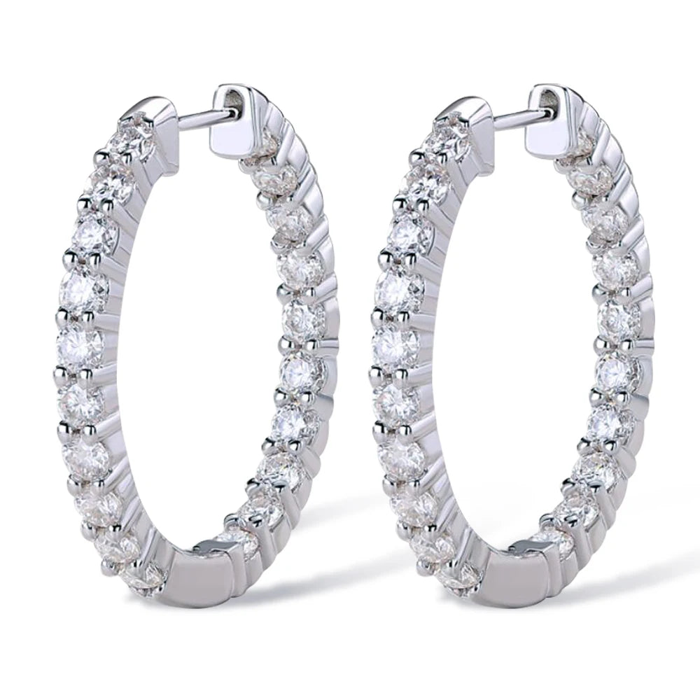 Hoops 925 Sterling Silver 2.5mm Moissanite Earrings for Women Engagement Wedding Valentine's Day Anniversary Gift Jewelry