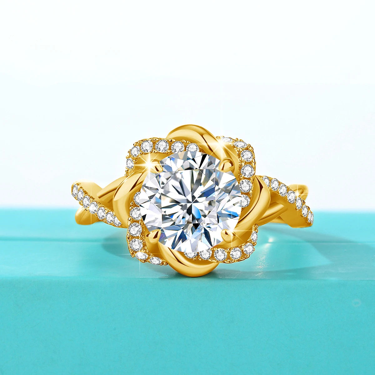 Moissanite Ring Yellow Gold 3ct With Certificate High Quality Wedding Party Jewelry