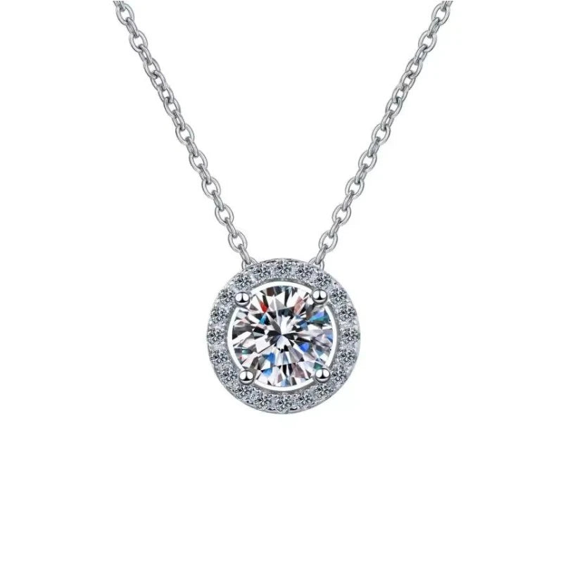 Women Engagement 18K White Gold Wedding Necklaces 0.5/1/2CT Moissanite Diamond Birthday Gift PT950 Platinum Girl Valentine's Day
