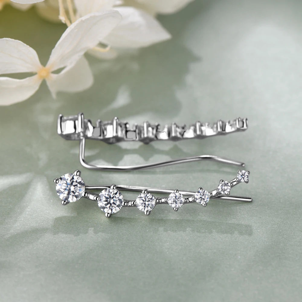 Moissanite Earrings 925 Silver Original Certified 7 Stone Ear Cuffs Full Row Diamond Earring For Women Jewelry