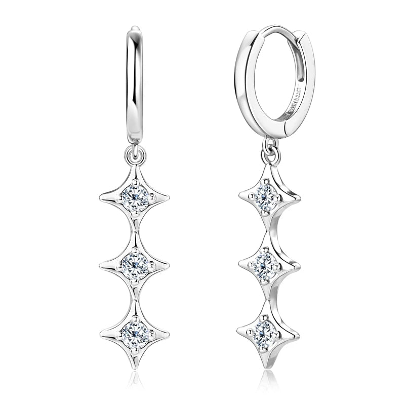 925 Sterling Silver Star Pendant Earring Moissanite Drop Earrings
