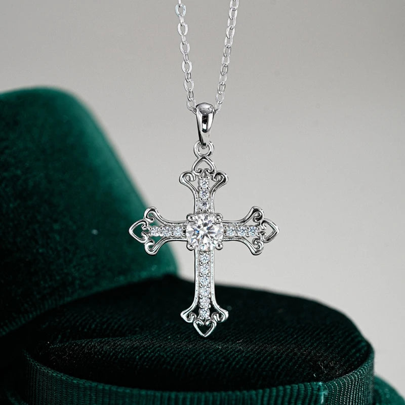 Women Thanksgiving 18K White Gold Girl Birthday 0.5CT Moissanite Diamond Cross Pendant Men PT950 Family Christmas Gift Necklaces