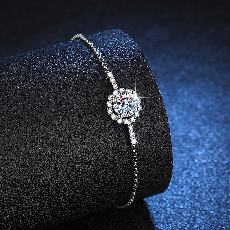 1CT  Moissanite Diamond Flower Bracelet Bangle