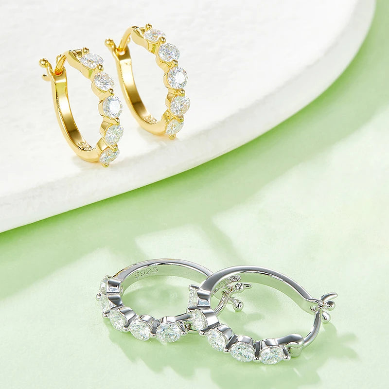 D-Color Round Moissanite Earrings 925 Sterling Silver Hoop Earring