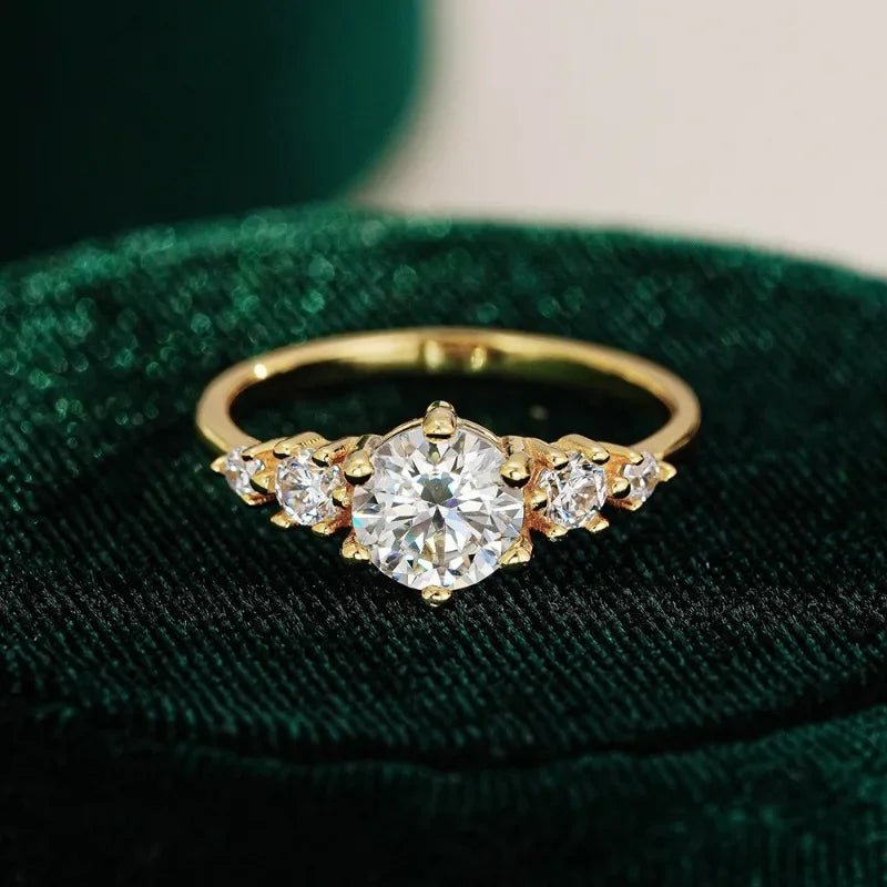 French Style Women Engagement 18K Gold Wedding Band 1CT Moissanite Diamond Lover Valentine's Day Girl Friend Birthday Gift Rings