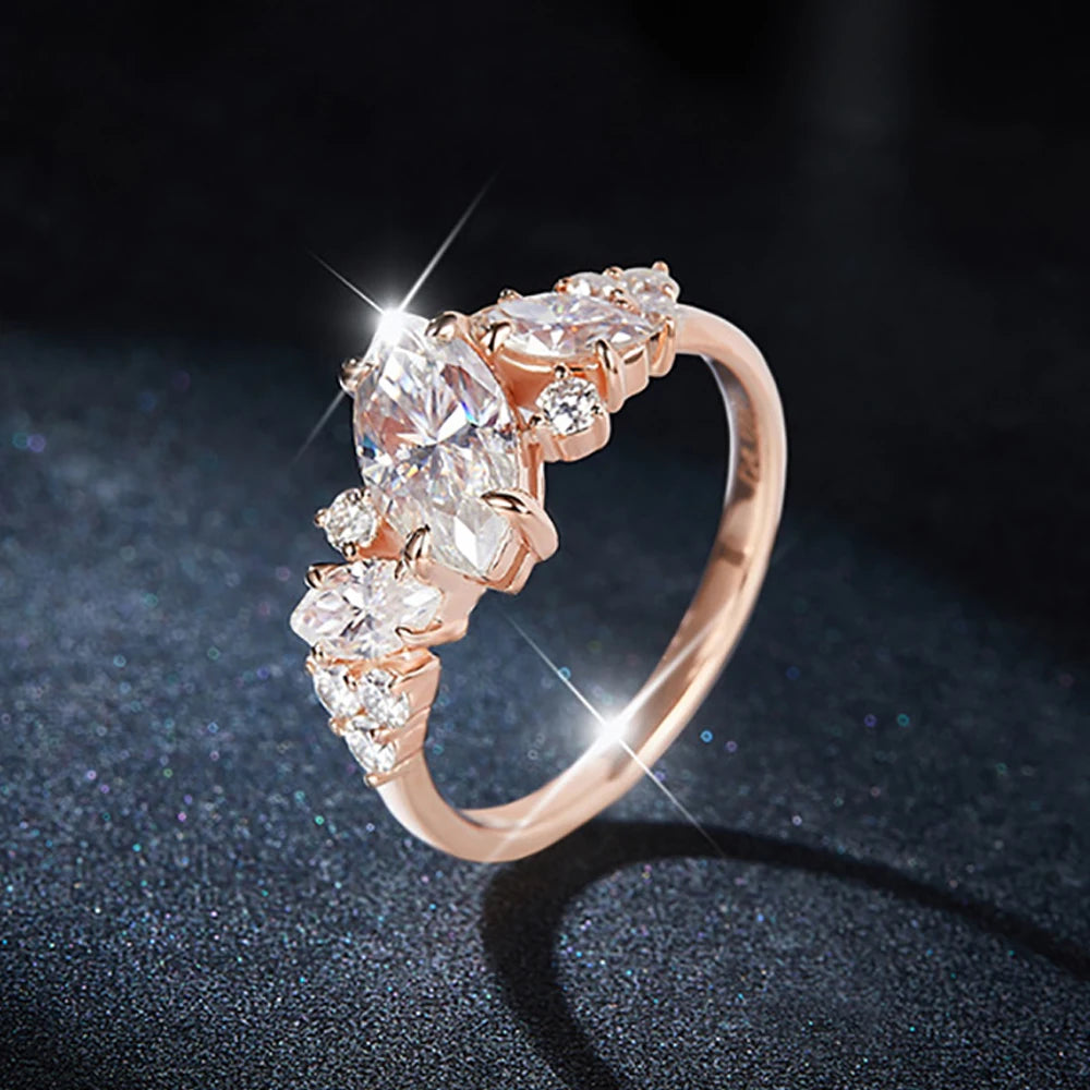 Moissanite Rings for Women Gift 100% S925 Sterling Silver Plated 18K 1.78ct Marquise Cut D Color