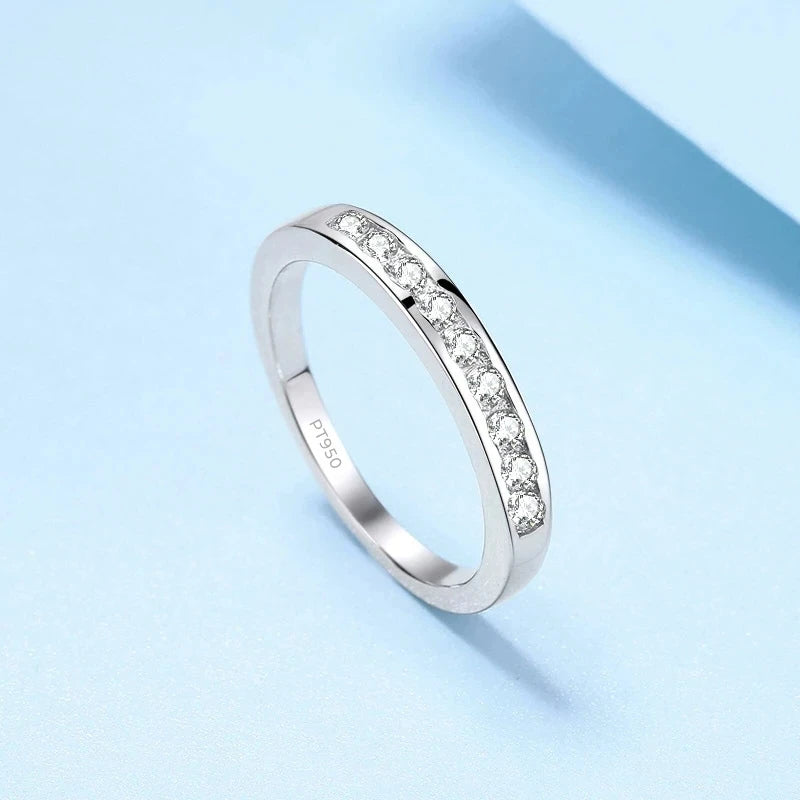 Fine Jewelry Womens Luxury PT950 Platinum Moissanite VVS1 D Color Arrange Diamond 0.27CT Round Sparkling Simple Ring for Female