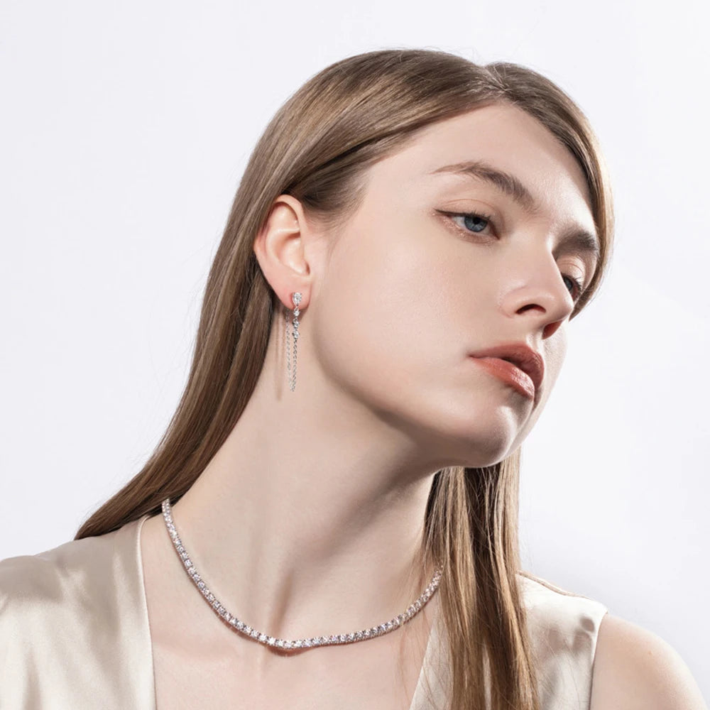 Pear Cut Moissanite Tassel Earrings | D VVS1 Silver Drop earrings