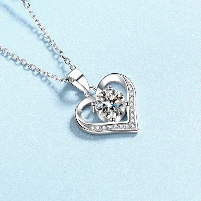 Valentine's Day 18K White Gold Women Wedding Necklaces 1CT Moissanite Diamond Girl Pendant PT950 Platinum Daughter Birthday Gift