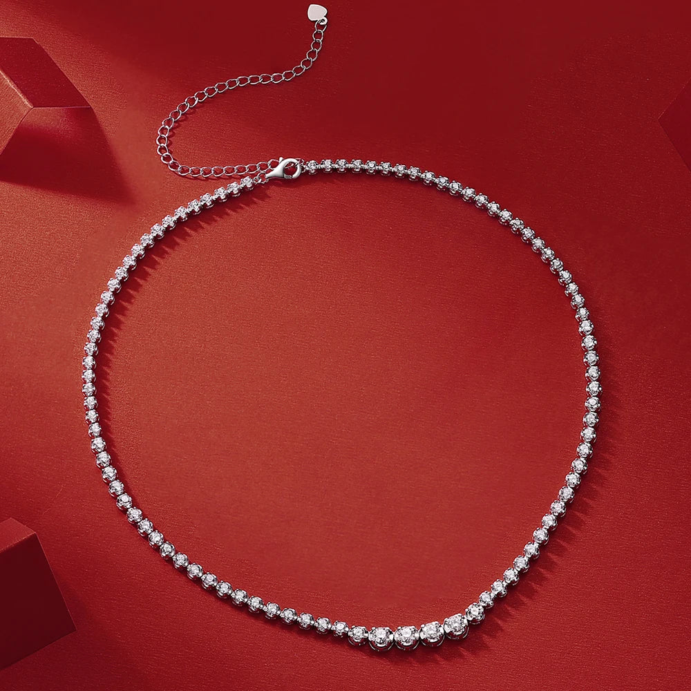 Moissanite Tennis Necklace for Women S925 Sterling Silver Plated Gold 1.2 Carat Diamond Chain Necklaces Wedding Party Jewelry