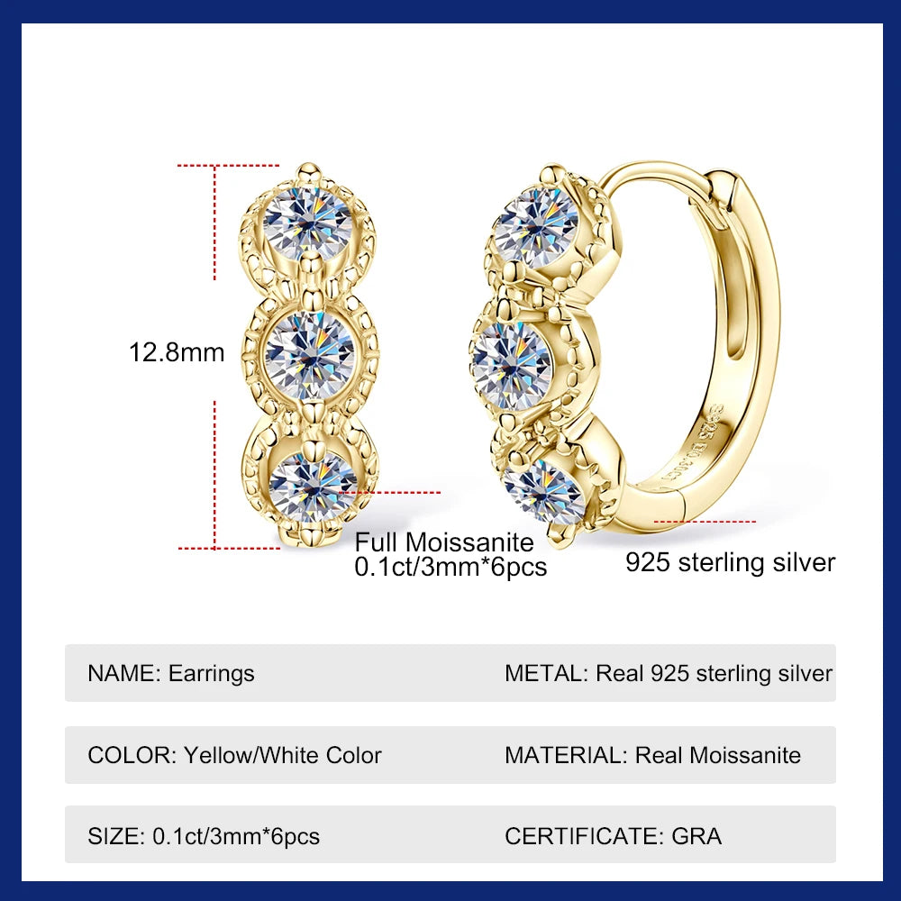 D Color Sparkling Moissanite Earrings 925 Sterling Silver Classic Shining Circle Hoop Earrings For Women Fine Jewelry