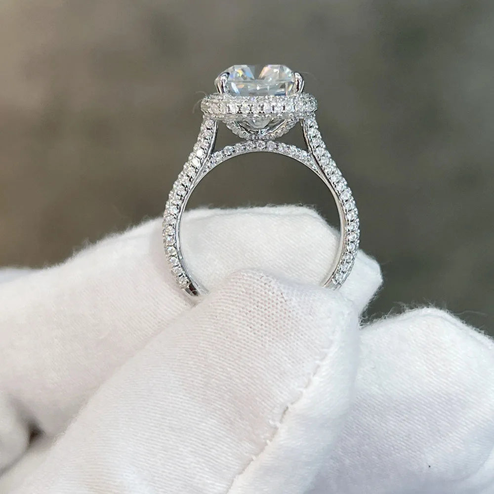 5ct Pillow Shaped Cut D Color Moissanite Rings Women Gift 100% S925 Sterling Silver Plated 18k Eternity Rings Jewelry