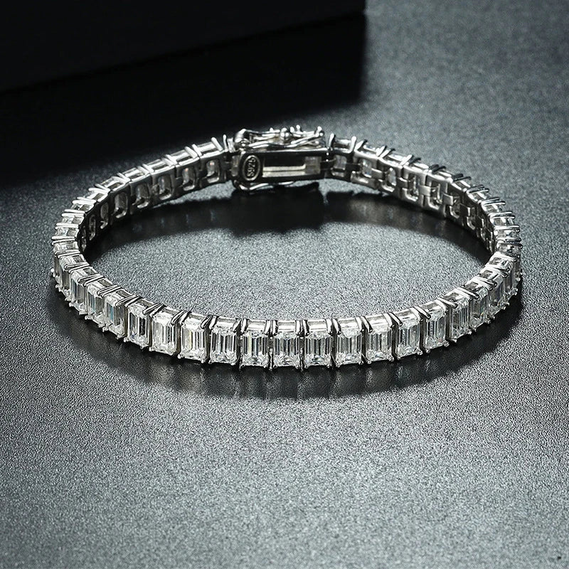 Emerald Cut Moissanite Tennis Bracelets for Woman Man 925 Sterling Silver Lab Diamond Hand Bracelet Women's Men Bracelets