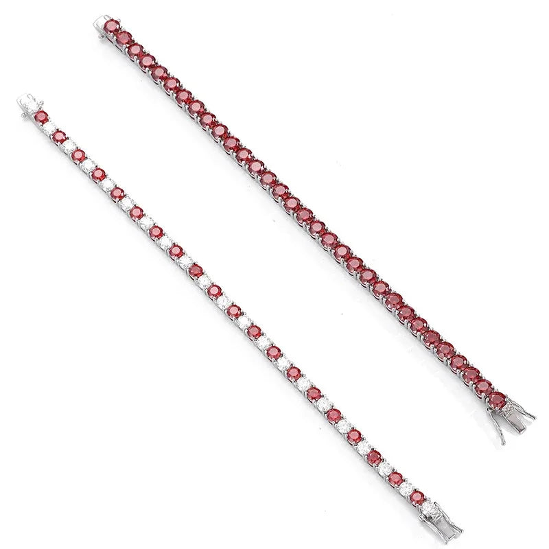 Red and White All Moissanite Tennis Bracelets for Women Man s925 Sterling Silver with White Gold Plated Hip Hop Bracelet