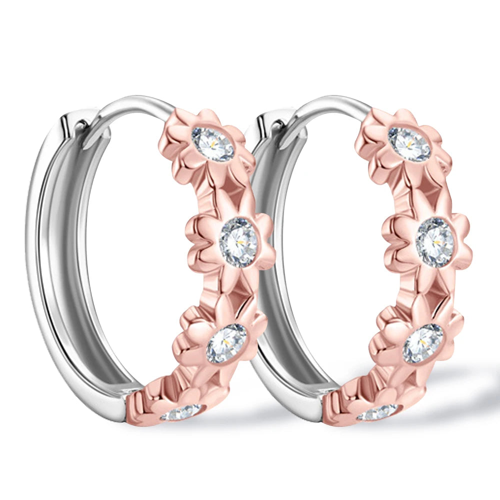 Hoop Earrings 2.2mm Moissanite Earrings for Women 925 Sterling Silver Piercing Earrings 2023 Trendy Jewelry Rose Gold Flower