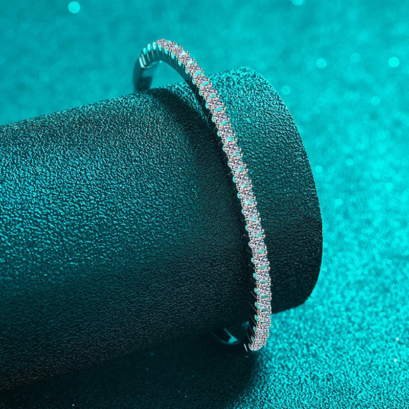 All Moissanite Bangles for Women Luxury Sparkling Bracelets Wedding Birthday Gift 925 Sterling Silver Plated 18K 2.5mm