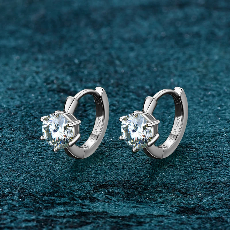 6-Prong Round Cut Moissanite Earrings 925 Sterling Silver