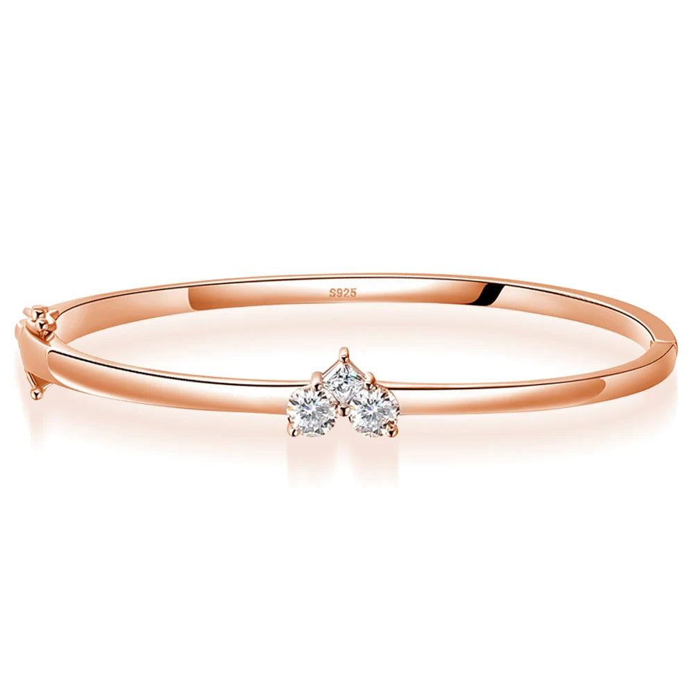 Moissanite Bangles Elegant Women Diamond Solid s925 Silver 17-18cm Wrist