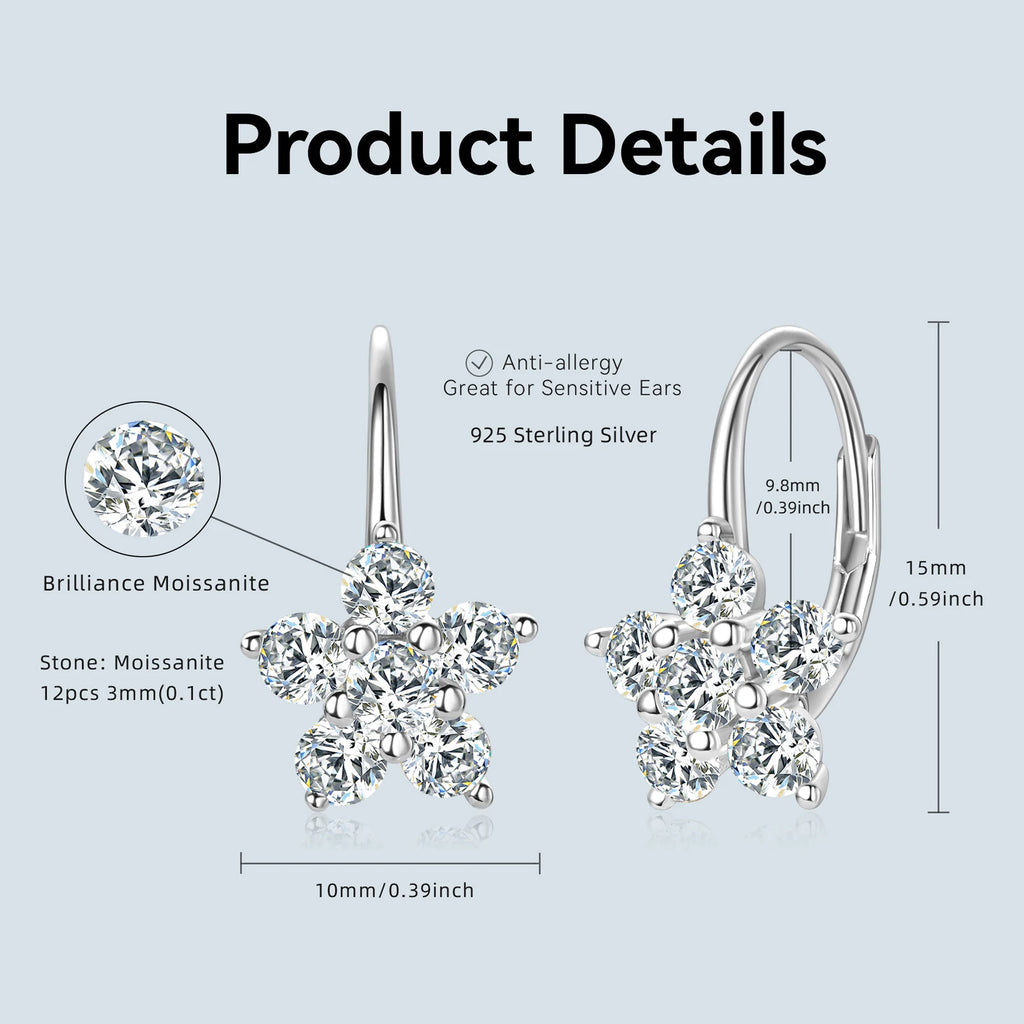Original 925 Sterling Silver Earrings 3mm Moissanite Hoop Earring