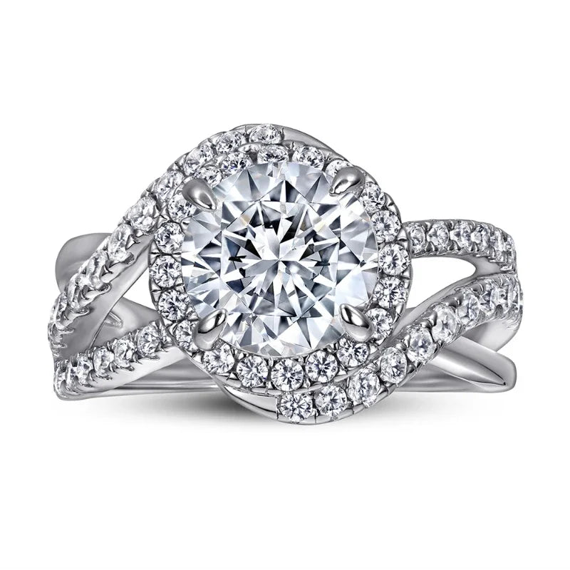 Moissanite Ring S925 Sterling Silver Women Round 2 Carat Engagement Ring